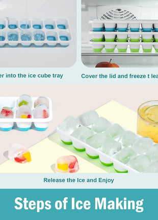 Ice Cube Trays for Freezer   3 Pack 42 Cubes, Easy to Release Silicone Ice Trays with Spill Resistant Lids, Reusable Ice Tray,Stackable and BPA Free, Perfect for Cocktails, Drinks,and Ice Coffee