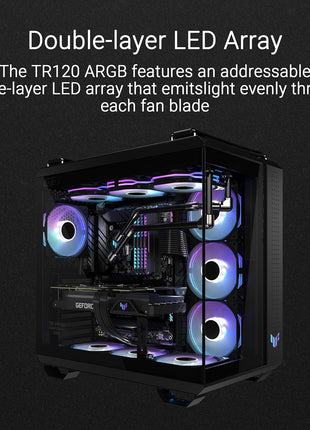 ASUS TUF Gaming TR120 ARGB Reverse Fan Black Triple Pack Higher Cooling Performance, Extra-Thick 28mm Frame, Double-Layer LED Array, Aura Sync, PWM, 2 Year Warranty