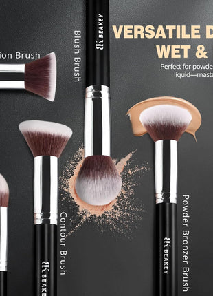 BEAKEY Makeup Brushes Set, Professional Foundation Eyeshadow Concealer Blush Powder Bronzer Applicator, 2 Blender Sponge with Beauty Paper Case