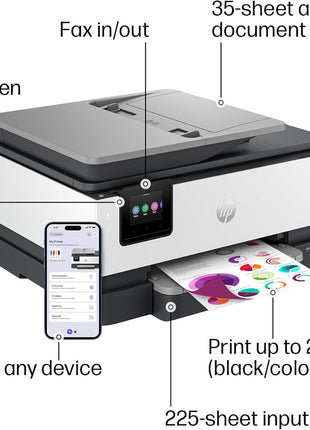 HP OfficeJet Pro 8135e Wireless All-in-One Color Inkjet Printer, Print, scan, Copy, fax, ADF, Duplex Printing Best-for-Home Office, 3 Month Instant Ink Trial Included, AI-Enabled (40Q35A)
