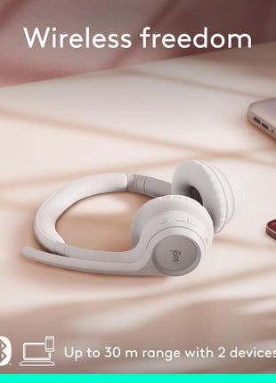 Logitech Zone 300 Wireless Bluetooth Headset Noise Canceling - Off-White | Compatible with Windows, Mac, Chrome, Linux, iOS, iPadOS, Android