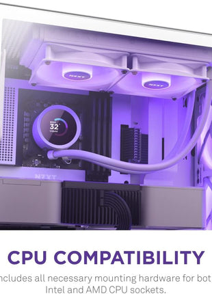 NZXT Kraken 240 RGB - 240mm AIO CPU Liquid Cooler - RL-KR240-W1 - Customizable 1.54" Square LCD Display for Images, Performance Metrics - High-Performance Pump - White