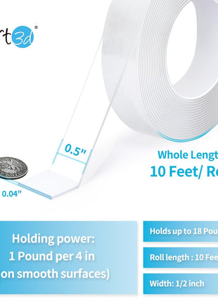 Art3d Double-Sided Mounting Tape (10FT), Multipurpose Removable Adhesive Foam Tape, Transparent, Household