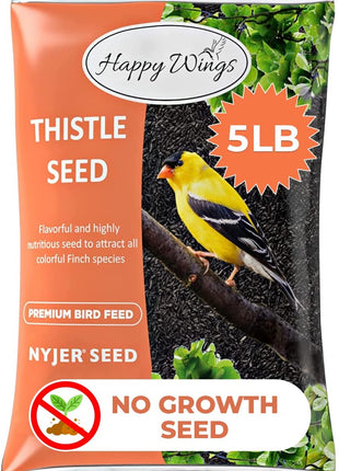Happy Wings Nyjer/Thistle Seeds Wild Bird Food - 5 Pounds I No Grow Seed I Bird Seed for Wild Birds