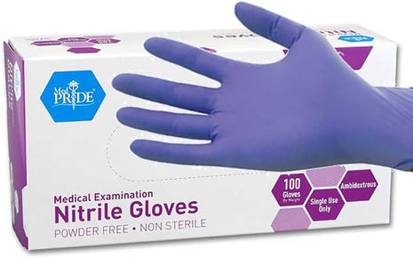 MedPride Powder Free Nitrile Exam Gloves, Iris Blue, Medium, Box/100