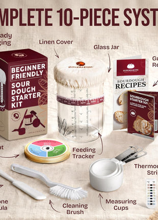 Superbaking Sourdough Starter Jar, Beginner Sourdough Starter Kit, 34oz Wide Mouth Sour Dough Glass Jar with Guides & Recipes, Sourdough Bread Baking Supplies, Sourdough Container Crock