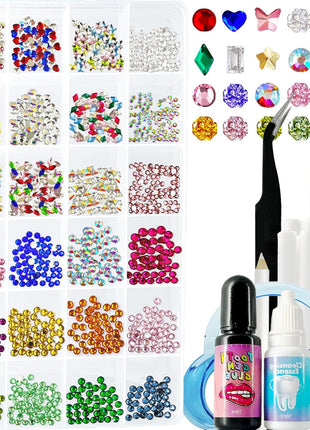 CiikDux DIY Tooth Jewelry Kit - 770 Crystals, 12 Shapes Bedazzle Gems, Teeth Jewelry Starter Set