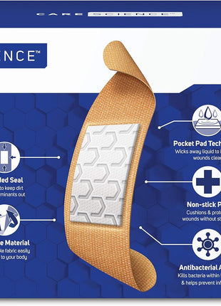 Care Science Fabric Adhesive Bandages, 200 ct Bulk Assorted Sizes | Flexible + Breathable Protection for First Aid and Wound Care