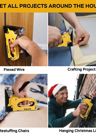 Upholstery Staple Gun Heavy Duty, YEAHOME 4-in-1 Stapler Gun with 4000 Staples, Manual Brad Nailer Power Adjustment Stapler Gun for Wood, Crafts, Carpentry, Decoration DIY