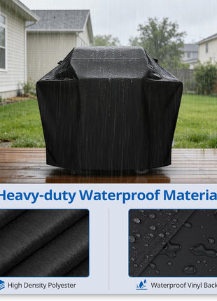 SunPatio Grill Cover 55 Inch, Outdoor Heavy Duty Waterproof Barbecue Gas Cover, UV & Fade Resistant, All Weather Protection Compatible for Weber Charbroil Nexgrill Kenmore Grills and More, Black