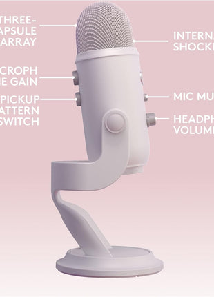 Logitech Creators Blue Yeti USB Microphone for Gaming, Streaming, Podcast, YouTube, Discord, PC, Studio Sound, Plug & Play-White Mist | White Mist Yeti USB Mic, 4 Pickup Patterns, Blue Vo!ce, 3.5mm Headphone Monitoring, USB Plug-and-Play