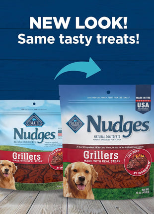 Blue Buffalo Nudges Grillers Natural Dog Treats, Made in the USA with Real Steak, 16-oz Bag