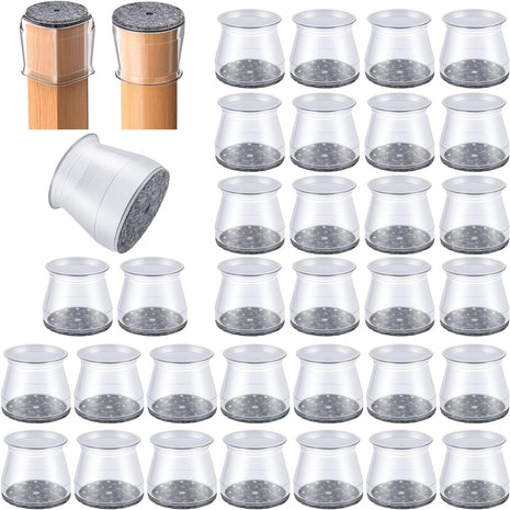 32 Pcs Chair Leg Floor Protectors - Silicone Felt Pads, Scratch-Proof & Noise-Free, Easy Smooth Moving, Large Size (Fits Round Chair Legs: 1-5/16 inch to 2 inch Diameter)