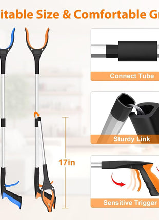 REWKCY 32 inch Grabber Reacher Tool, 2 Pack Foldable Reacher Grabber Pickup Tool with 360? Rotating Jaw & Magnet, Trash Picker Upper Grabber, Lightweight Grabbers for Seniors Heavy Duty