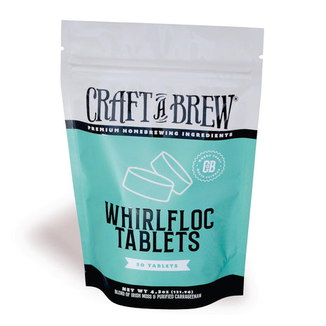 Craft A Brew - Whirlfloc Tablets - Brew Clearer Beer - For At Home Beer Brewing - Reduces Haze of At Home Brewed Beer - Blend of Irish Moss & Purified Carrageenan - Use on Brew Day - 50 Count Tablets