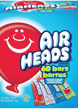 Airheads Full-Size Bars, Six Assorted Fruit Flavors, Easter Candy Bulk Variety, Easter Basket Essentials Stuffers, Individually Wrapped Taffy, 60 Count Box