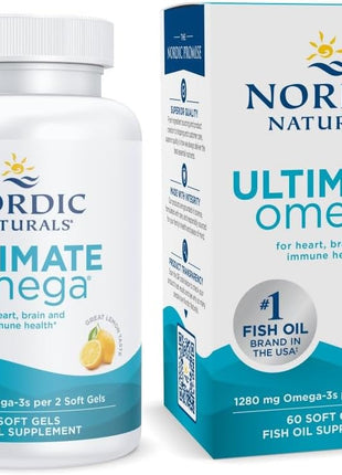 Nordic Naturals Ultimate Omega, Lemon Flavor   60 Soft Gels   1280 mg Omega 3   High Potency Fish Oil Supplement with EPA & DHA   Promotes Brain & Heart Health   Non GMO   30 Servings