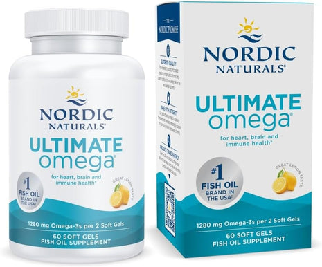 Nordic Naturals Ultimate Omega, Lemon Flavor   60 Soft Gels   1280 mg Omega 3   High Potency Fish Oil Supplement with EPA & DHA   Promotes Brain & Heart Health   Non GMO   30 Servings