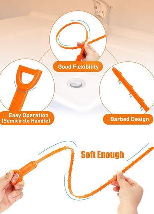 6 Pack 25 Inch Drain Snake Hair Clog Remover Tool, Flexible Sink Drain Cleaner for Shower, Bathtub, Bathroom Sink and Kitchen Sink, Reusable Drain Cleaning Tool for Hair Blockage Removal