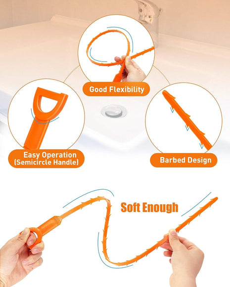 6 Pack 25 Inch Drain Snake Hair Clog Remover Tool, Flexible Sink Drain Cleaner for Shower, Bathtub, Bathroom Sink and Kitchen Sink, Reusable Drain Cleaning Tool for Hair Blockage Removal