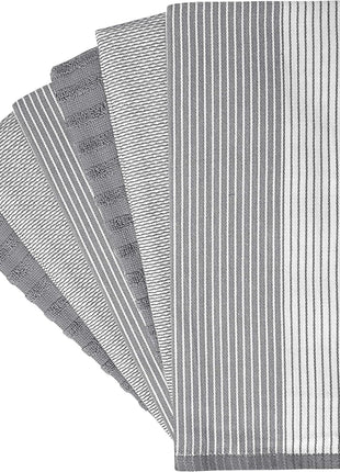 Premium Kitchen Towels 6 Pack 100% Cotton, 20"x28" Dish Towels - Grey | Large Flat & Terry Kitchen Linen Set with Hanging Loops, Highly Absorbent for Washing and Drying Dishes