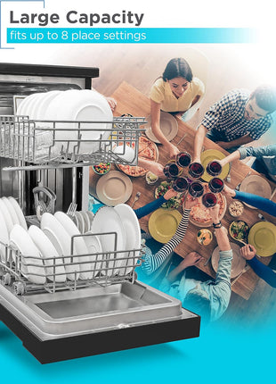 BLACK+DECKER 18-Inch Portable Dishwasher, Energy Star, BPD8B, Black | 8-Place Setting Capacity, Mobile Dish Washer with 6 Wash Programs, LED Display, Stainless Steel Tub