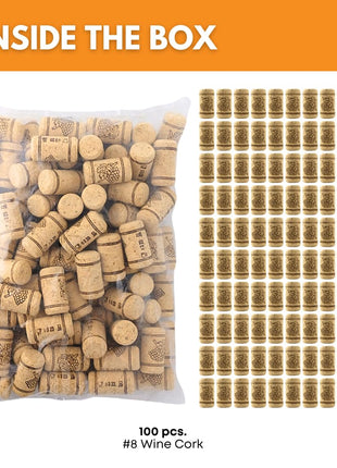 FastRack Bag of 100, #8 Straight Wine Corks for Wine Bottles | 1.73" x 0.87" (44 mm x 22 mm) Beige | Bottle Stoppers | Replacement Corks for Bottles – Reliable Fit and Consistent Seal