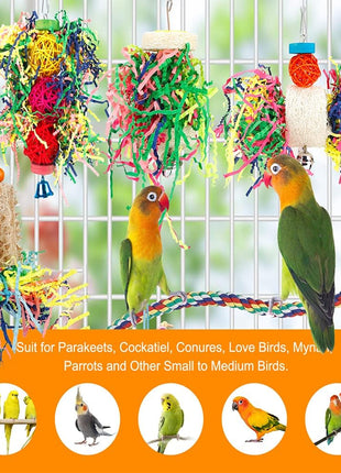Bird Toys Bird Shredding Foraging Toys Parakeet Toy Chewing Hanging Toy Bird Shredded Paper Bird Cage Accessories Bird Rope Perch for Conure Cockatiel Budgies Lovebird Parrotlet (Without Rope Perch)
