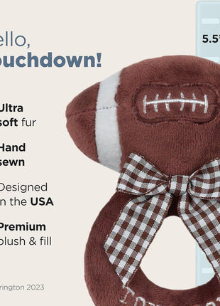 Bearington Collection Baby Touchdown, 5.5 Inch Plush Stuffed Baby Football Soft Ring Rattle