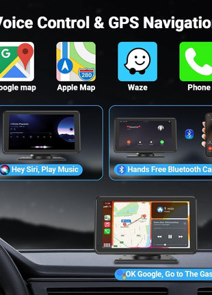 Carplay Screen for Car, 7" HD Wireless Apple Carplay & Android Auto, Portable Touchscreen Car Stereo with Backup Camera, Bluetooth, Mirror Link, Voice Control, GPS, FM, AUX, Car Play for All Vehicles