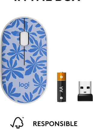 Logitech M340 Wireless Mouse with Limited Edition Prints, USB Receiver and Silent Clicks, Portable Wireless Mouse for Laptop, PC, Windows, Chrome, Surface – Blue Floral