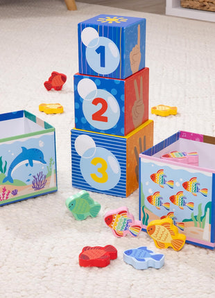 Melissa & Doug® Ms. RachelTM Sort and Count Nesting and Stacking Blocks with Wooden Fish Preschool Learning Toy for Boys, Girls - FSC Certified