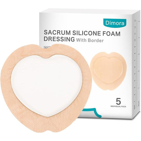 Dimora Wound Dressing Sacrum Foam Bandages Silicone Adhesive Border 7.08 inchx7.08 inch Waterproof Sacral Pads Absorbent Breathable Bed Sore Pressure Dressing