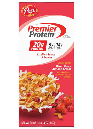 Premier Protein Mixed Berry Almond cereal, high protein cereal, protein rich breakfast or snack made with real berries and almonds, 30 Ounce - 1 Count