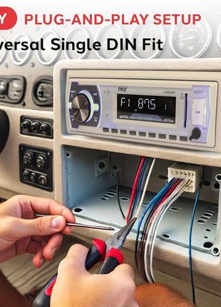 Pyle PLMRB29W Single-DIN In-Dash Digital Marine Stereo Receiver with Bluetooth (White)