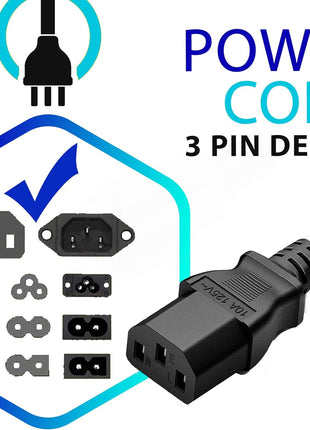 Standard 5ft (1.5m) 10 Amps 125 Volts Black 3 Prong AC Power Cord Cable for Electronics, TV, Computer, Printer, Radio, Monitor, Samsung, Dell, Vizio, LG, Asus, Laptop and More