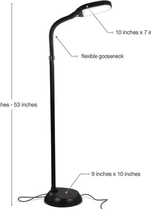 Brightech Litespan - Bright LED Floor Reading Lamp for Over Chair Crafts and Reading, Esthetician Light for Lash Extensions, Gooseneck Adjustable Standing Lamp for Living Room, Bedroom, Office - Black