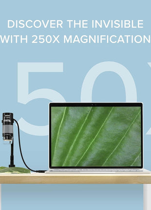 Plugable USB Digital Microscope 250x, 2MP Micro Camera with Flexible Arm Stand - Handheld USB & USB-C Microscope for Adults & Kids, Windows, Mac, ChromeOS, Linux, Android, iPad Compatible