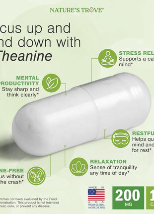 Nature's Trove L-Theanine 200mg 120 Vegetarian Capsules