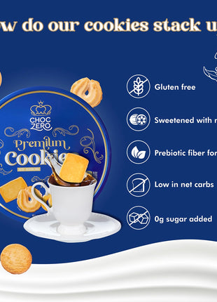 ChocZero Keto Butter Cookies - Sugar Free Danish Shortbread Gift - Gluten Free, Low Carb (1 tin, 12 oz)