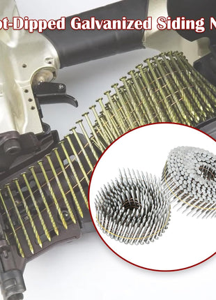 findmall 1-1/2 Inch 3600 Count Siding Nails 15-Degree Wire Collated Coil Full Round Head Hot-Dipped Galvanized Siding Nails