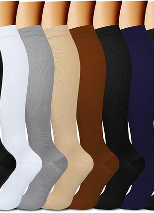 CHARMKING Compression Socks for Women & Men (8 Pairs) 15 20 mmHg Graduated Copper Support Socks are Best for Pregnant, Nurses   Boost Performance, Circulation, Knee High & Wide Calf (L/xL, Black)