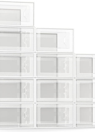 SEE SPRING 12 Pack Shoe Storage Box, Clear Plastic Stackable Shoe Organizer for Closet, Space Saving Foldable Shoe Rack Sneaker Container Bin Holder