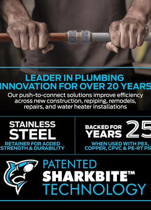 SharkBite Max 1/2 x 1/2 in PTC Ball Valve, Push-to-Connect Brass Water Shut-Off Plumbing Fitting, UR22222