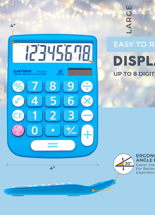 CATIGA Desktop Calculator 8 Digit with Solar Power and LCD Display, Big Buttons, for Home, Office, School, Class and Business, 4 Function Small Basic Calculators for Desk, CD-8185