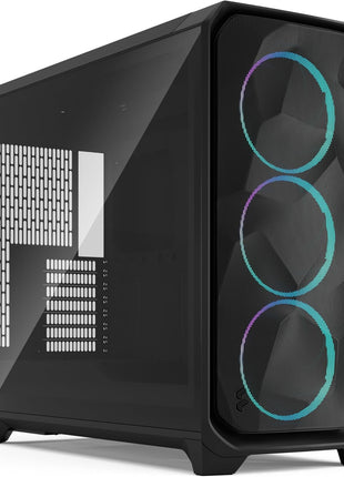 Fractal Design Meshify 3 XL Black RGB Tempered Glass Light Tint - High Airflow PC Gaming Case - Mesh Front Panel - Three ARGB Momentum 14 Gen 2 Fans Included - Spacious Interior - GPU up to 512mm