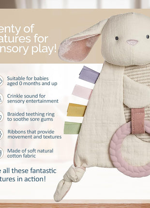 Itzy Ritzy Bitzy Crinkle Sensory Toy with Teething Toy, 0+ Months (Bunny)