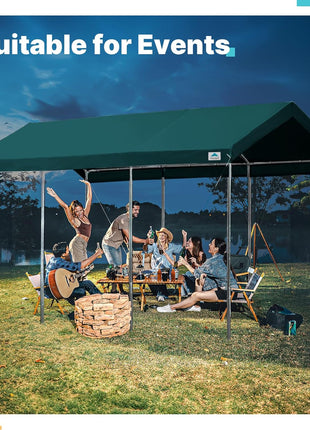 ADVANCE OUTDOOR 10x20 ft Heavy Duty Carport Potable Car Canopy Garage Party Tent Boat Shelter, Adjustable Height from 9.5 ft to 11 ft, Green