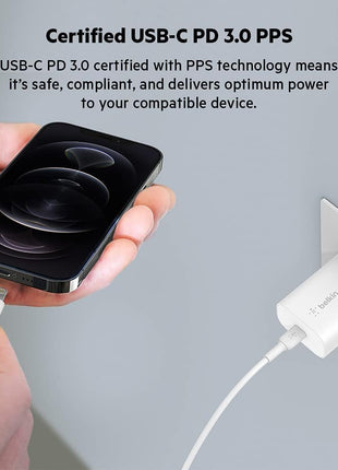 Belkin 25W Compact USB C Charger Block, Fast Charging for Travel | Power Delivery PPS Super Fast Charging, iPhone 17, Air, Pro, AirPods, Samsung Galaxy S25, iPad, Switch 2