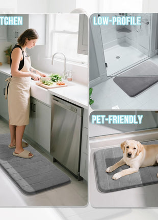 Yimobra Memory Foam Bath Mat, Super Soft Absorbent Bathroom Rug Non Slip, Quick Dry, Machine Washable Floor Carpet for Tub Shower, Home Decor Accessories, 24x17, Grey